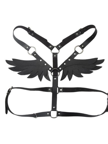 Kanat Tasarımlı Deri Harness Gövde Aksesuarı Siyah