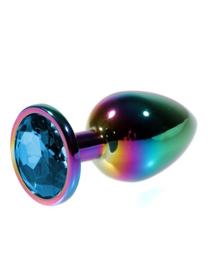 Metal Mavi Taşlı Rainbow Anal Plug Orta Boy
