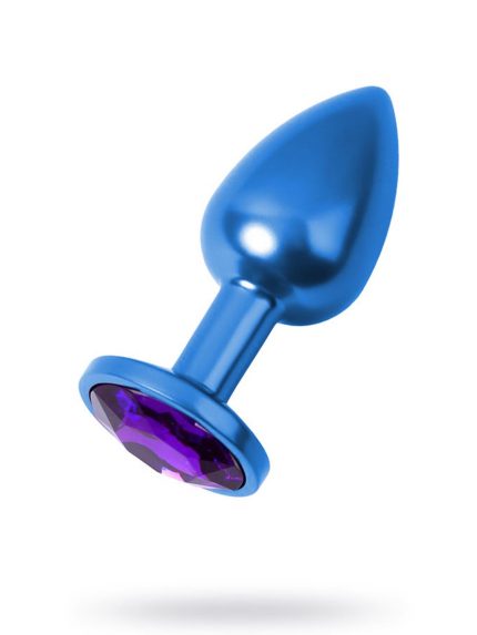 Metal Mor Taşlı Mavi Anal Plug Orta Boy