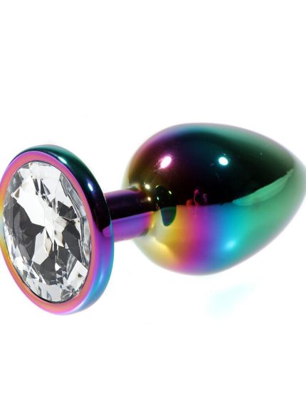 Metal Şeffaf Taşlı Rainbow Anal Plug Orta Boy