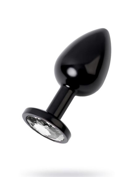 Metal Şeffaf Taşlı Siyah Anal Plug Orta Boy