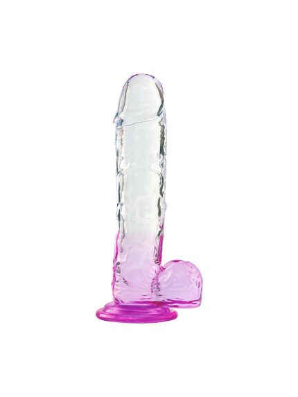 Silikon Şeffaf Mor Renkli Realistik Dildo 20 cm