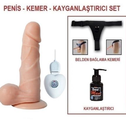 14,5 Cm Belden Bağlamalı Titreşimli Realistik Dildo Penis Set