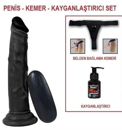 18,5 Cm Belden Bağlamalı Realistik Testissiz Titreşimli Zenci Dildo Penis Set
