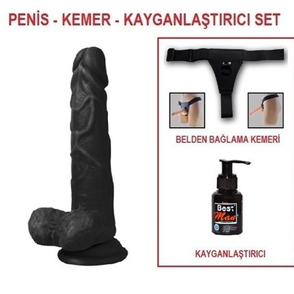 19 Cm Belden Bağlamalı Realistik Dildo Zenci Penis Set