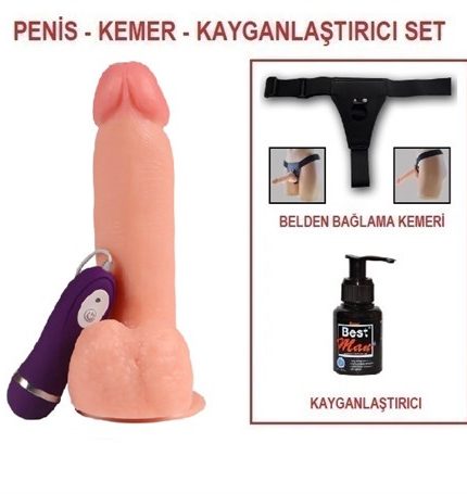 19,5 Cm Belden Bağlamalı Titreşimli Realistik Dildo Penis Set