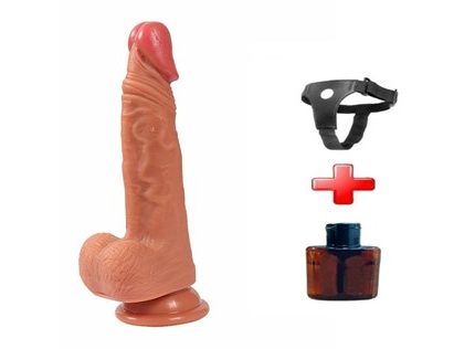 19,5 Cm Belden Bağlamalı Yeni Nesil Çift Katmanlı Realistik Vantuzlu Dildo Penis - Evan