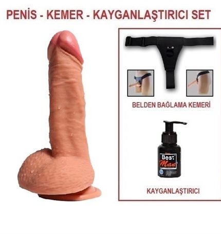 20 Cm Belden Bağlamalı Çift Katmanlı Realistik Dildo Penis Set