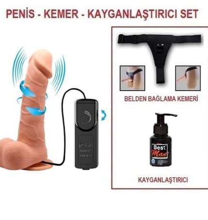 20 Cm Kumandalı Belden Bağlamalı 360° Oynar Başlı Titreşimli Vibratör Realistik Penis Dildo