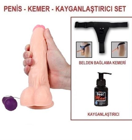 20,5 Cm Belden Bağlamalı Titreşimli Realistik Dildo Penis Set