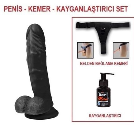 21 Cm Belden Bağlamalı Realistik Dildo Zenci Penis Set