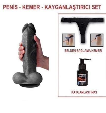 27 Cm Belden Bağlamalı Realistik Dildo Zenci Penis Set