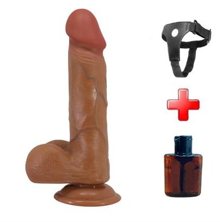 Belden Bağlamalı 21,8 Cm Et Dokulu Gerçekçi Çift Katmanlı Silikon Melez Penis