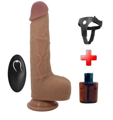 Belden Bağlamalı 22,5 Cm İleri Geri Hareketli Uzaktan Kumandalı Manyetik Şarjlı Gerçekçi Vantuzlu Melez Penis - Tommy