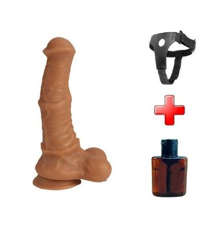Belden Bağlamalı 24 Cm Et Dokulu Gerçekçi Çift Katmanlı Sünnetsiz Silikon Melez Penis