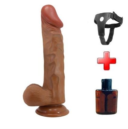 Belden Bağlamalı 24 Cm Yeni Nesil Çift Katmanlı Realistik Vantuzlu Dildo Penis - Buraq
