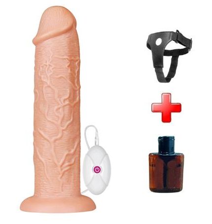 Belden Bağlamalı 28 Cm Gerçekçi 10 Titreşimli Testissiz Dildo Vibratör Penis
