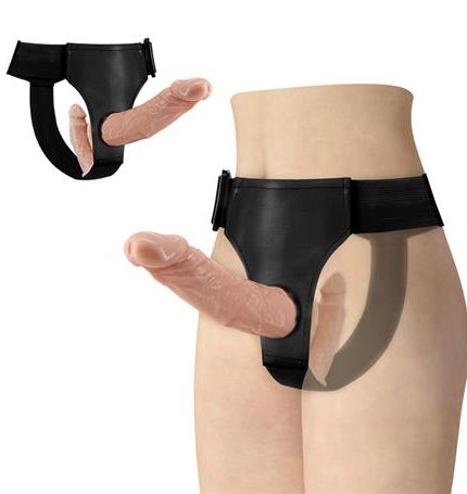 Belden Bağlamalı Çift Taraflı İçi Dolu Strapon Penis