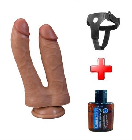 Belden Bağlamalı Çift Taraflı Ten Hassasiyetinde Vantuzlu Realistik Çatal Penis