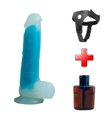 Belden Bağlamalı Gece Parlayan Fosforlu 21 Cm Realistik Vantuzlu Şeffaf Dildo Penis