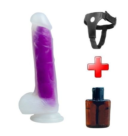 Belden Bağlamalı Gece Parlayan Fosforlu 21 Cm Realistik Vantuzlu Şeffaf Dildo Penis Mor