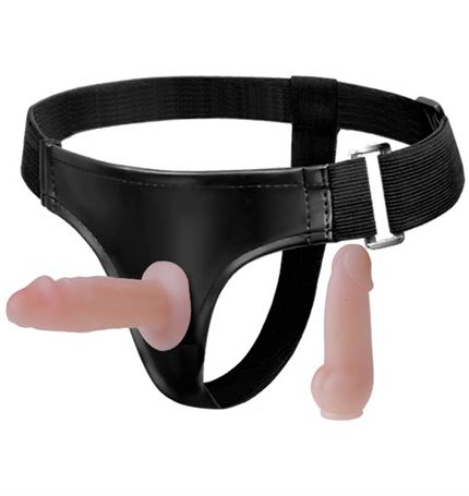 Belden Bağlamalı İçi Dolu Çift Strapon Penis