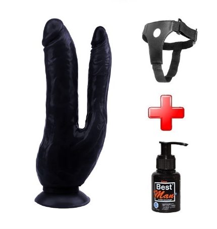 Belden Bağlamalı İki Uçlu Vantuzlu Realistik Çatal Zenci Dildo Penis