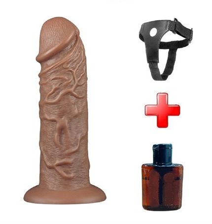 Belden Bağlamalı Yeni Nesil Çift Katmanlı 26,6 Cm Realistik Kalın Dildo Melez Penis