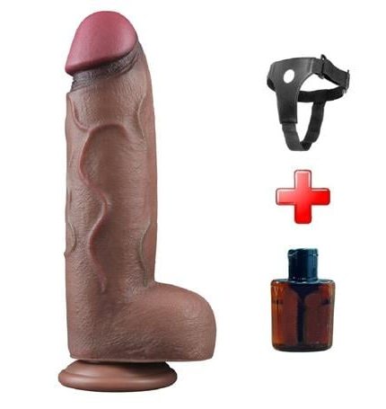 Belden Bağlamalı Yeni Nesil Çift Katmanlı 31 Cm Realistik Dev Melez Dildo Penis