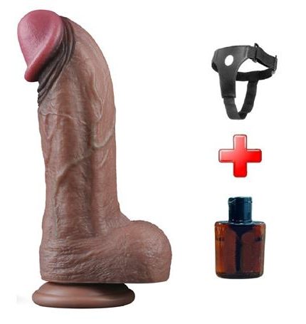 Belden Bağlamalı Yeni Nesil Çift Katmanlı 28 Cm Realistik Dev Melez Dildo Penis