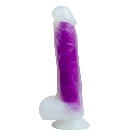 Gece Parlayan Fosforlu 21 Cm Realistik Vantuzlu Şeffaf Dildo Penis Mor