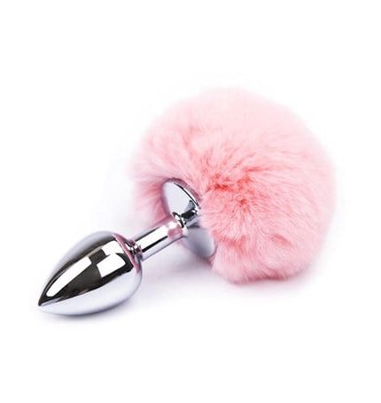 Tavşan Kuyruklu Paslanmaz Çelik Anal Tıkaç Pembe