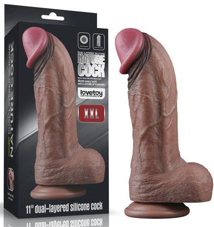 Yeni Nesil Çift Katmanlı 28 Cm Realistik Dev Melez Dildo Penis