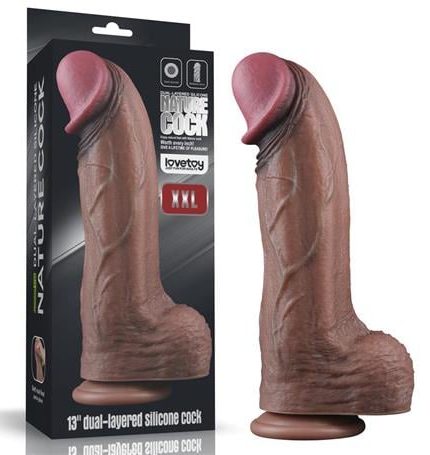 Yeni Nesil Çift Katmanlı 33 Cm Realistik Dev Melez Dildo Penis