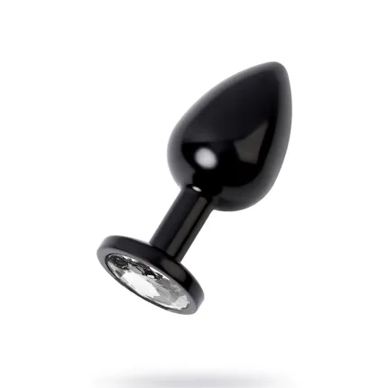 Metal Şeffaf Taşlı Siyah Anal Plug Orta Boy