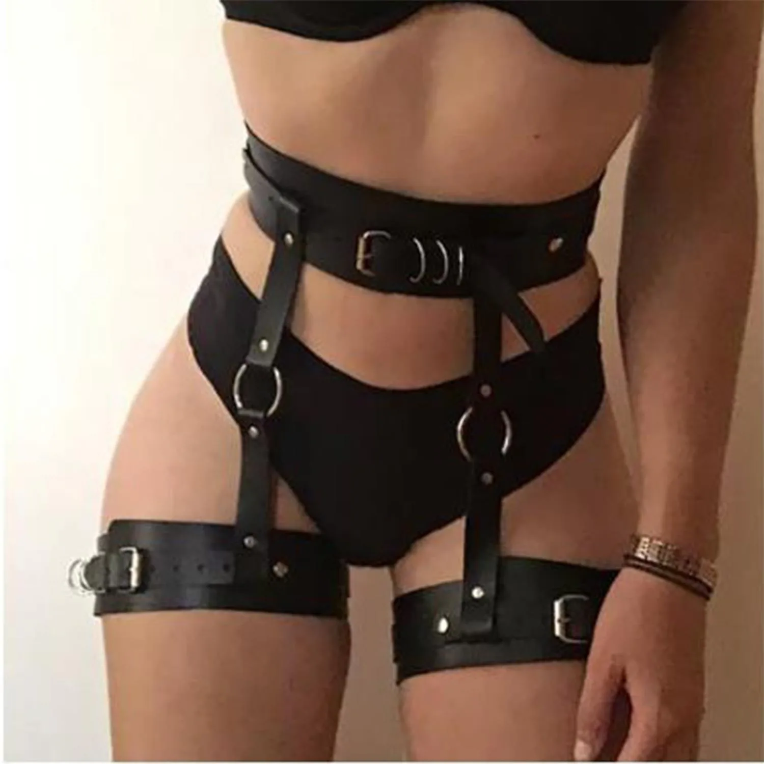 Dominant Touch Deri Bel Ve Bacak Harness Takımı