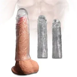 Ucu Dolgulu Uzatmalı 3'Lü Şeffaf Penis Kılıfı Seti