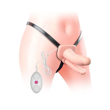 Belden Bağlamalı Titreşimli 17 Cm İçi Boş İkili Çatal Strapon Penis