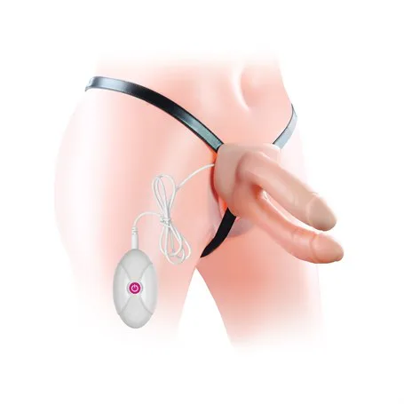 Belden Bağlamalı Titreşimli 12,5 Cm İçi Boş İkili Çatal Strapon Penis