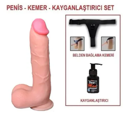 21 Cm Realistik Kalın Dildo Penis Belden Bağlamalı Set