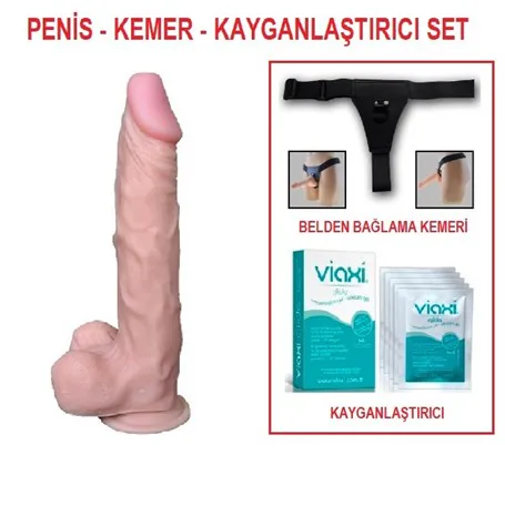 22,5 Cm Realistik Dildo Penis Belden Bağlamalı Set