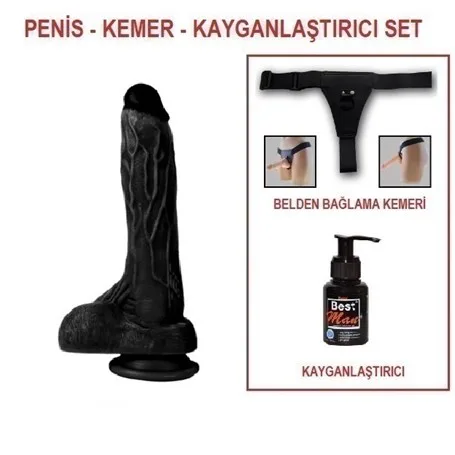 20,5 Cm Belden Bağlamalı Realistik Dildo Zenci Penis Set