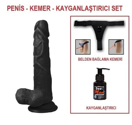 19 Cm Belden Bağlamalı Realistik Dildo Zenci Penis Set