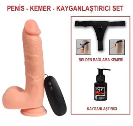 21 Cm Belden Bağlamalı Titreşimli Realistik Dildo Penis Set