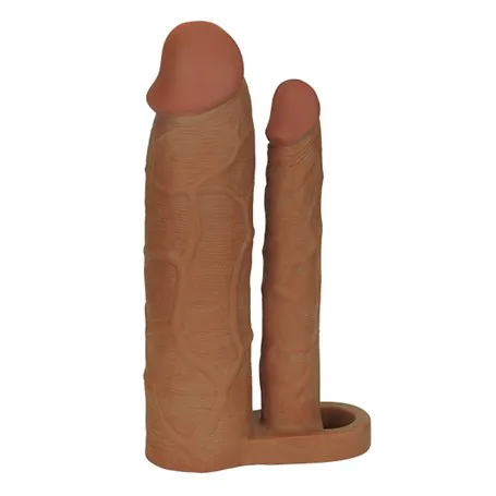 6 Cm Uzatmalı Çiftli İçi Boş Testis Kavramalı 21 Cm Çatal Dildo Melez Penis Kılıfı
