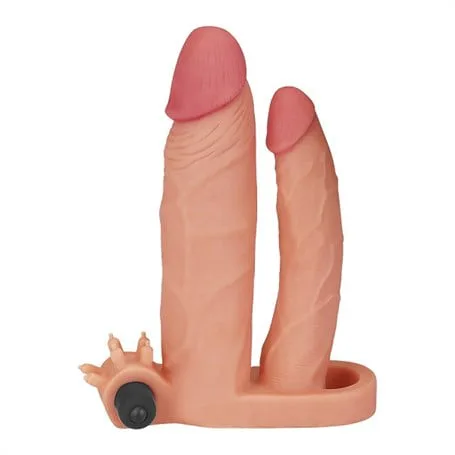 2,5 Cm Uzatmalı Çiftli İçi Boş Titreşimli 18 Cm Çatal Dildo Penis Kılıfı