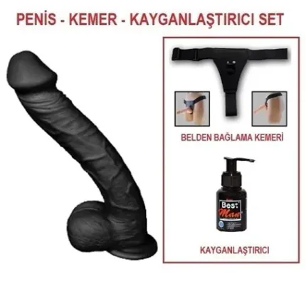 33 Cm Belden Bağlamalı Realistik Dev Zenci Penis Set