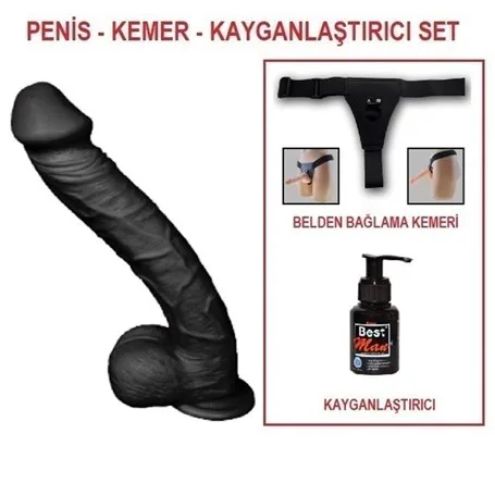 33 Cm Belden Bağlamalı Realistik Dev Zenci Penis Set