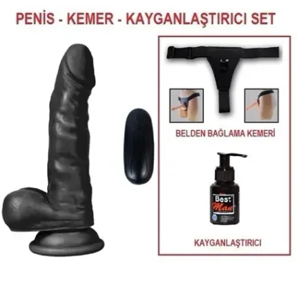 17 Cm Belden Bağlamalı Titreşimli Gerçekçi Silikon Zenci Penis Set