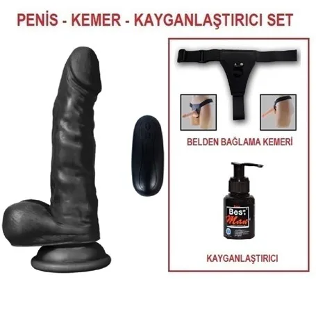 17 Cm Belden Bağlamalı Titreşimli Gerçekçi Silikon Zenci Penis Set